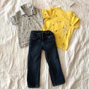 2 shirts and a pair of jeans